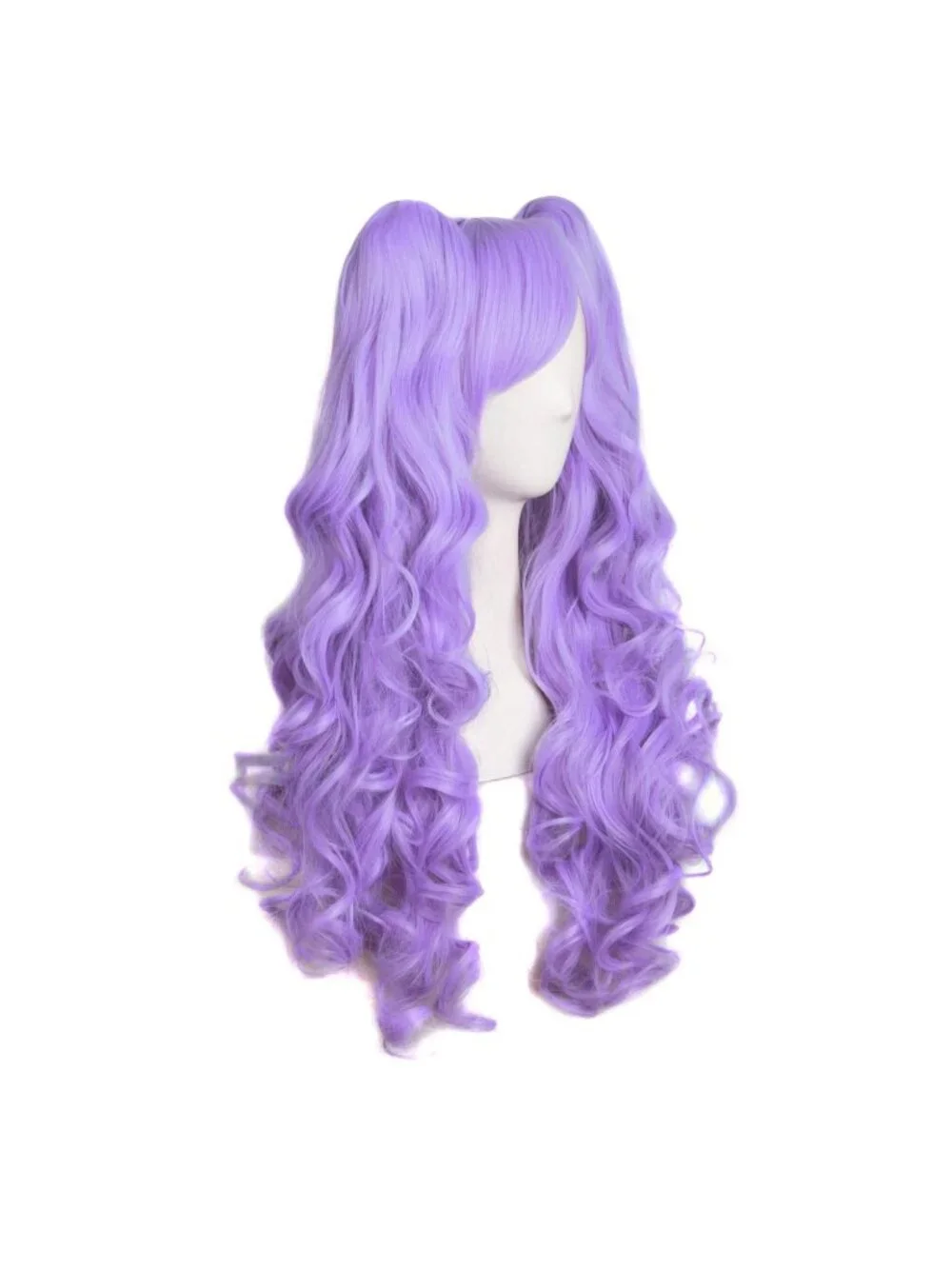 Women's Light Purple 28 Inch Lolita Long Curly 2 Ponytails Clip On Cosplay Wigs